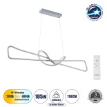 GloboStar® DOLORES 61281 Κρεμαστό Φωτιστικό Οροφής Design LED CCT 105W 11760lm 300° AC 220-240V - Εναλλαγή Φωτισμού μέσω Τηλεχειριστηρίου All In One Ψυχρό 6000k+Φυσικό 4500k+Θερμό 2700k Dimmable Μ110 x Π17 x Υ17.5cm - Νίκελ Βούρτσας - 3 Years Warranty