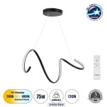 GloboStar® SPIRALE 61283 Κρεμαστό Φωτιστικό Οροφής Design LED CCT 75W 8400lm 300° AC 220-240V - Εναλλαγή Φωτισμού μέσω Τηλεχειριστηρίου All In One Ψυχρό 6000k+Φυσικό 4500k+Θερμό 2700k Dimmable Μ72 x Π25 x Υ30cm - Μαύρο - 3 Years Warranty