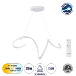 GloboStar® SPIRALE 61284 Κρεμαστό Φωτιστικό Οροφής Design LED CCT 75W 8400lm 300° AC 220-240V - Εναλλαγή Φωτισμού μέσω Τηλεχειριστηρίου All In One Ψυχρό 6000k+Φυσικό 4500k+Θερμό 2700k Dimmable Μ72 x Π25 x Υ30cm - Λευκό - 3 Years Warranty