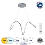 GloboStar® SPIRALE 61285 Κρεμαστό Φωτιστικό Οροφής Design LED CCT 75W 8400lm 300° AC 220-240V - Εναλλαγή Φωτισμού μέσω Τηλεχειριστηρίου All In One Ψυχρό 6000k+Φυσικό 4500k+Θερμό 2700k Dimmable Μ72 x Π25 x Υ30cm - Νίκελ Βούρτσας - 3 Years Warranty