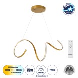 GloboStar® SPIRALE 61286 Κρεμαστό Φωτιστικό Οροφής Design LED CCT 75W 8400lm 300° AC 220-240V - Εναλλαγή Φωτισμού μέσω Τηλεχειριστηρίου All In One Ψυχρό 6000k+Φυσικό 4500k+Θερμό 2700k Dimmable Μ72 x Π25 x Υ30cm - Χρυσό Βούρτσας - 3 Years Warranty