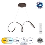 GloboStar® SPIRALE 61287 Κρεμαστό Φωτιστικό Οροφής Design LED CCT 75W 8400lm 300° AC 220-240V - Εναλλαγή Φωτισμού μέσω Τηλεχειριστηρίου All In One Ψυχρό 6000k+Φυσικό 4500k+Θερμό 2700k Dimmable Μ72 x Π25 x Υ30cm - Καφέ - 3 Years Warranty