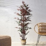 GloboStar® Artificial Garden SYMI 20338 Διακοσμητικό Ψάθινο Καλάθι - Κασπώ Γλάστρα - Flower Pot Μπεζ με Λευκό Φ18cm x Υ20cm 