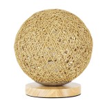 GloboStar® OCEANA 01336 Μοντέρνο Επιτραπέζιο Φωτιστικό Πορτατίφ Μονόφωτο 1 x E27 IP20 Μπεζ Ρατάν με Μπεζ Ξύλο - M20 x Π20 x Υ22cm