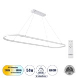 GLOBOSTAR® BOLIVAR 61272 Μοντέρνο Κρεμαστό Φωτιστικό Οροφής LED 54W 5400lm 360° AC 220-240V IP20 Ρυθμιζόμενο Λευκό CCT με Χειριστήριο από 2700K έως 6000K Dimmable - Lumileds SMD Chip - Λευκό Ματ - Μ120 x Π30 x Υ2cm - 3 Χρόνια Εγγύηση