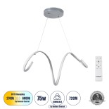 GloboStar® SPIRALE 61285 Κρεμαστό Φωτιστικό Οροφής Design LED CCT 75W 8400lm 300° AC 220-240V - Εναλλαγή Φωτισμού μέσω Τηλεχειριστηρίου All In One Ψυχρό 6000k+Φυσικό 4500k+Θερμό 2700k Dimmable Μ72 x Π25 x Υ30cm - Νίκελ Βούρτσας - 3 Years Warranty