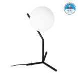 GloboStar® ELFIS 01100 Μοντέρνο Επιτραπέζιο Φωτιστικό Πορτατίφ Μονόφωτο 1 x E27 Λευκή Γυάλινη Μπάλα με Μεταλλικό Μαύρο Σώμα Φ15 x Υ41cm