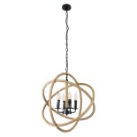 GloboStar® VITRUVIAN 01141 Vintage Κρεμαστό Φωτιστικό Σχοινί Πολύφωτο 4 x E14 IP20 Μαύρο Μέταλλο με Μπεζ Σχοινί - Μ53 x Π53 x Υ53cm