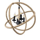 GloboStar® VITRUVIAN 01141 Vintage Κρεμαστό Φωτιστικό Σχοινί Πολύφωτο 4 x E14 IP20 Μαύρο Μέταλλο με Μπεζ Σχοινί - Μ53 x Π53 x Υ53cm