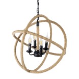GloboStar® VITRUVIAN 01141 Vintage Κρεμαστό Φωτιστικό Σχοινί Πολύφωτο 4 x E14 IP20 Μαύρο Μέταλλο με Μπεζ Σχοινί - Μ53 x Π53 x Υ53cm