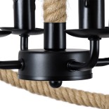 GloboStar® VITRUVIAN 01141 Vintage Κρεμαστό Φωτιστικό Σχοινί Πολύφωτο 4 x E14 IP20 Μαύρο Μέταλλο με Μπεζ Σχοινί - Μ53 x Π53 x Υ53cm