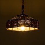 GloboStar® SAHARA 01146 Vintage Κρεμαστό Φωτιστικό Καμπάνα Μονόφωτο 1 x E27 IP20 Μαύρο Μέταλλο με Μπεζ Σχοινί - Μ31 x Π31 x Υ14cm