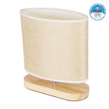 GloboStar® CHIARA 01241 Boho Επιτραπέζιο Φωτιστικό Πορτατίφ Μονόφωτο 1 x E27 IP20 Μπεζ Ξύλο με Μπεζ Ύφασμα - Μ25 x Π12 x Υ26cm