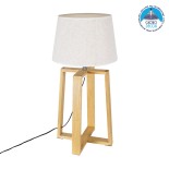 GloboStar® SQUID 01265 Μοντέρνο Επιτραπέζιο Φωτιστικό Πορτατίφ Μονόφωτο 1 x E27 IP20 Μπεζ Ξύλο με Μπεζ Ύφασμα - Μ30 x Π30 x Υ63cm