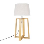 GloboStar® SQUID 01265 Μοντέρνο Επιτραπέζιο Φωτιστικό Πορτατίφ Μονόφωτο 1 x E27 IP20 Μπεζ Ξύλο με Μπεζ Ύφασμα - Μ30 x Π30 x Υ63cm