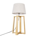 GloboStar® SQUID 01265 Μοντέρνο Επιτραπέζιο Φωτιστικό Πορτατίφ Μονόφωτο 1 x E27 IP20 Μπεζ Ξύλο με Μπεζ Ύφασμα - Μ30 x Π30 x Υ63cm
