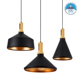 GLOBOSTAR® CALYPSO 01334 Μοντέρνο Κρεμαστό Φωτιστικό Οροφής με Ντουί 3 x E27 AC 220-240V IP20 - Μαύρο & Μπρούτζινο - Μ110 x Π110 x Υ35cm - Σετ 3 Τεμαχίων