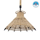 GloboStar® OZERO 01603 Boho Κρεμαστό Φωτιστικό Καμπάνα Μονόφωτο 1 x E27 IP20 Μπεζ Σχοινί - Μ41 x Π41 x Y28cm
