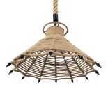 GloboStar® OZERO 01603 Boho Κρεμαστό Φωτιστικό Καμπάνα Μονόφωτο 1 x E27 IP20 Μπεζ Σχοινί - Μ41 x Π41 x Y28cm