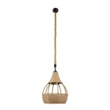 GloboStar® KUBRIC 01605 Vintage Κρεμαστό Φωτιστικό Οροφής Μονόφωτο 1 x E27 Μπεζ Καμπάνα με Σχοινί Φ30 x Υ40cm