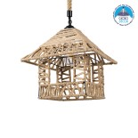 GloboStar® SPIKY 01613 Boho Κρεμαστό Φωτιστικό Φιγούρα Μονόφωτο 1 x E27 IP20 Μπεζ Σχοινί - Μ43 x Π43 x Y28cm