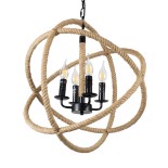 GloboStar® VITRUVIAN 01141 Vintage Κρεμαστό Φωτιστικό Σχοινί Πολύφωτο 4 x E14 IP20 Μαύρο Μέταλλο με Μπεζ Σχοινί - Μ53 x Π53 x Υ53cm