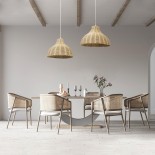 GloboStar® MAYOTTE 00724 Boho Κρεμαστό Φωτιστικό Καμπάνα Μονόφωτο 1 x E27 IP20 Μπεζ Ξύλο - Μ40 x Π40 x Υ28cm