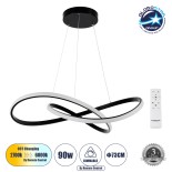 GloboStar® DEXTER 60913 Κρεμαστό Φωτιστικό Οροφής Design LED CCT 90W 10080lm 300° AC 220-240V - Εναλλαγή Φωτισμού μέσω Τηλεχειριστηρίου All In One Ψυχρό 6000k+Φυσικό 4500k+Θερμό 2700k Dimmable Φ73cm - Μαύρο - 3 Years Warranty
