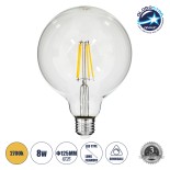 GloboStar® 99013 Λάμπα LED Long Filament E27 G125 Γλόμπος 8W 800lm 360° AC 220-240V IP20 Φ12.5 x Υ18cm Θερμό Λευκό 2700K με Διάφανο Γυαλί - Dimmable - 3 Years Warranty