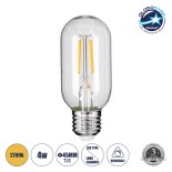 GloboStar® 99018 Λάμπα LED Long Filament E27 T45 Σωλήνας 4W 400lm 360° AC 220-240V IP20 Φ4.5 x Υ11cm Θερμό Λευκό 2700K με Διάφανο Γυαλί - Dimmable - 3 Years Warranty