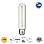 GloboStar® 99019 Λάμπα LED Long Filament E27 T30 Σωλήνας 4W 400lm 360° AC 220-240V IP20 Φ3 x Υ13.5cm Θερμό Λευκό 2700K με Διάφανο Γυαλί - Dimmable - 3 Years Warranty