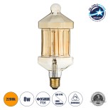 GloboStar® 99026 Λάμπα LED Long Filament E27 FT95 LANTERN Γλόμπος 8W 650lm 360° AC 220-240V IP20 Φ9.5 x Υ21.5cm Ultra Θερμό Λευκό 2200K με Μελί Γυαλί - Dimmable - 3 Years Warranty