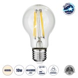 GloboStar® 99053 Λάμπα LED Long Filament E27 A60 Γλόμπος 10W 1100lm 360° AC 220-240V IP20 Φ6 x Υ10.5cm Φυσικό Λευκό 4000K με Διάφανο Γυαλί - Dimmable - 3 Years Warranty