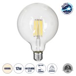 GloboStar® 99055 Λάμπα LED Long Filament E27 G125 Γλόμπος 12W 1320lm 360° AC 220-240V IP20 Φ12.5 x Υ18cm Φυσικό Λευκό 4000K με Διάφανο Γυαλί - Dimmable - 3 Years Warranty