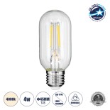 GloboStar® 99057 Λάμπα LED Long Filament E27 T45 Σωλήνας 4W 440lm 360° AC 220-240V IP20 Φ4.5 x Υ11cm Φυσικό Λευκό 4000K με Διάφανο Γυαλί - Dimmable - 3 Years Warranty