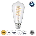 GloboStar® 99143 Λάμπα LED Soft S Spiral Filament E27 ST64 Αχλάδι 4W 300lm 360° AC 220-240V IP20 Φ6.4 x Υ14cm Θερμό Λευκό 2700K με Διάφανο Γυαλί - Dimmable - 3 Years Warranty