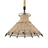 GloboStar® OZERO 01603 Boho Κρεμαστό Φωτιστικό Καμπάνα Μονόφωτο 1 x E27 IP20 Μπεζ Σχοινί - Μ41 x Π41 x Y28cm