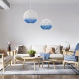GloboStar® SANTOR 00728 Boho Κρεμαστό Φωτιστικό Μπάλα Μονόφωτο 1 x E27 IP20 Λευκό & Μπλε Σχοινί - Μ30 x Π30 x Υ30cm