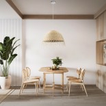 GloboStar® JAKARTA 00712 Boho Κρεμαστό Φωτιστικό Καμπάνα Μονόφωτο 1 x E27 IP20 Μπέζ Ξύλο - Μ50 x Π50 x Υ36cm