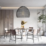GloboStar® MALIBU 00966 Boho Κρεμαστό Φωτιστικό Καμπάνα Μονόφωτο 1 x E27 IP20 Μαύρο Ρατάν - Μ100 x Π100 x Y86cm