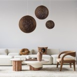 GloboStar® OCEANA 01354 Boho Κρεμαστό Φωτιστικό Μπάλα Μονόφωτο 1 x E27 IP20 Καφέ Ρατάν - Μ20 x Π20 x Υ20cm