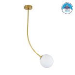GloboStar® DRIZZLE 00921 Μοντέρνο Φωτιστικό Οροφής Μπάλα Μονόφωτο 1 x E27 IP20 Χρυσό Μέταλλο με Λευκό Γυαλί - Μ15 x Π15 x Υ100cm