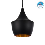 GloboStar® SHANGHAI 01025-A Μοντέρνο Κρεμαστό Φωτιστικό Καμπάνα Μονόφωτο 1 x E27 IP20 Μαύρο & Χρυσό Μέταλλο - Μ24 x Π24 x Υ30cm