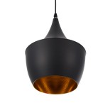GloboStar® SHANGHAI 01025-A Μοντέρνο Κρεμαστό Φωτιστικό Καμπάνα Μονόφωτο 1 x E27 IP20 Μαύρο & Χρυσό Μέταλλο - Μ24 x Π24 x Υ30cm