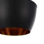 GloboStar® SHANGHAI 01025-A Μοντέρνο Κρεμαστό Φωτιστικό Καμπάνα Μονόφωτο 1 x E27 IP20 Μαύρο & Χρυσό Μέταλλο - Μ24 x Π24 x Υ30cm