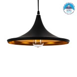 GloboStar® SHANGHAI 01025-B Μοντέρνο Κρεμαστό Φωτιστικό Καμπάνα Μονόφωτο 1 x E27 IP20 Μαύρο & Χρυσό Μέταλλο - Μ37 x Π37 x Υ20cm