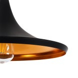 GloboStar® SHANGHAI 01025-B Μοντέρνο Κρεμαστό Φωτιστικό Καμπάνα Μονόφωτο 1 x E27 IP20 Μαύρο & Χρυσό Μέταλλο - Μ37 x Π37 x Υ20cm