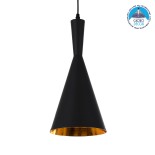 GloboStar® SHANGHAI 01025-C Μοντέρνο Κρεμαστό Φωτιστικό Καμπάνα Μονόφωτο 1 x E27 IP20 Μαύρο & Χρυσό Μέταλλο - Μ19 x Π19 x Υ38cm