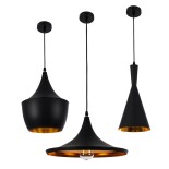 GloboStar® SHANGHAI 01025 Μοντέρνο Κρεμαστό Φωτιστικό Καμπάνα Σετ Τρίφωτο 3 x E27 IP20 Μαύρο & Χρυσό Μέταλλο - Μ79.5 x Π79.5 x Υ38cm