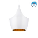 GloboStar® SHANGHAI 01026-A Μοντέρνο Κρεμαστό Φωτιστικό Καμπάνα Μονόφωτο 1 x E27 IP20 Λευκό & Χρυσό Μέταλλο - Μ25 x Π25 x Υ30cm